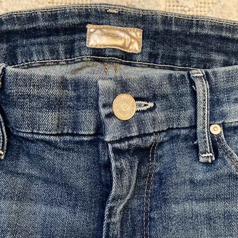 MOTHER High Rise Ripped Jeans - Light Blue - Picture 3 of 6